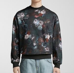 SIMONS DJAB Floral Print Organic Cotton Fleece Sweatshirt